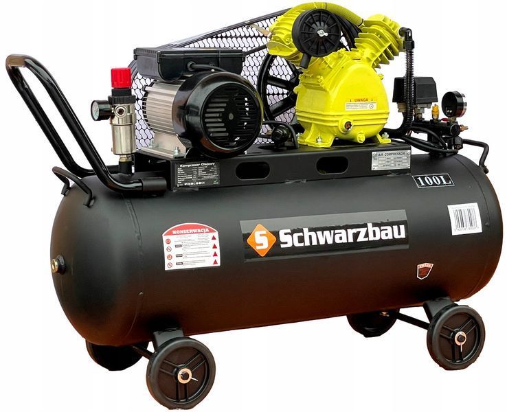 Компресор повітряний масляний Schwarzbau ! 3.8 кВт - 100 к. - 660 літ/хв. - Ремінна передача MGT-78625_cpa фото