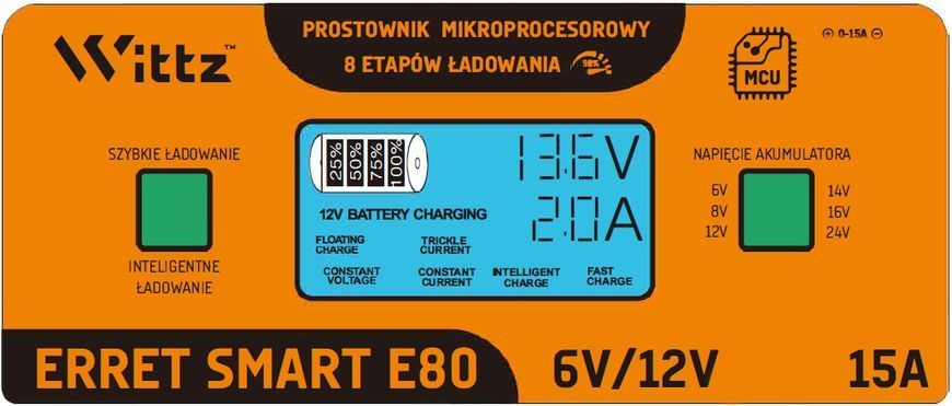 Устройство зарядное 10А 3-120Ач Erret SMART E80 PWT-E80 фото