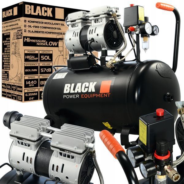 Безмасляний компресор малошумний Black 12860 50л. ! 145 л/хв - Дуже тихий!!! MGT-447313 фото