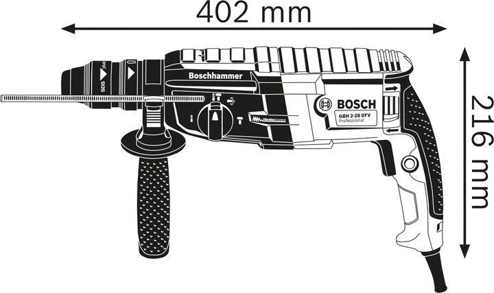 Перфоратор мережевий Bosch Professional GBH 2-28, 880 Вт, 3,2 Дж, 4000 уд.мін, Kickback + Vibration control, L-c MGT-BP-GBH 2-28 фото